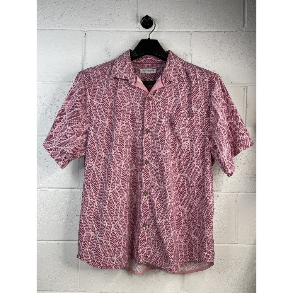 Tommy Bahama IslandZone Shirt MenXL Tommaso Tiles Silk Blend Pink Camp Button Up
